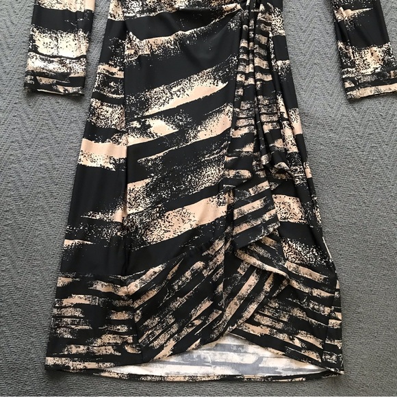 NWOT BCBGMaxAzria True Wrap Dress Black Tan Print Long Sleeve XS Petite - Picture 4 of 8